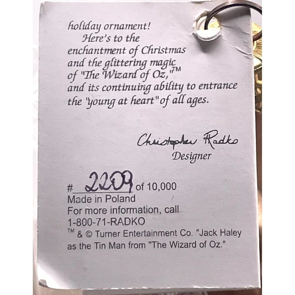 Christopher‎ Radko Wizard of Oz - The Tin Man 2209 of 10,000 Tree Ornament